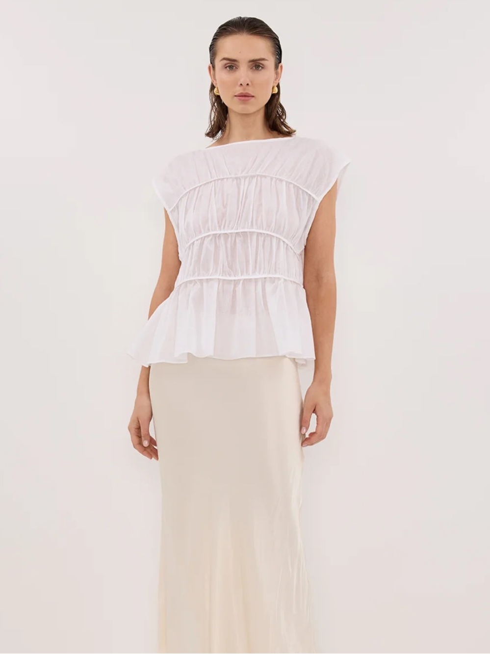 DISSH Flynn White Linen Blend Tiered Top